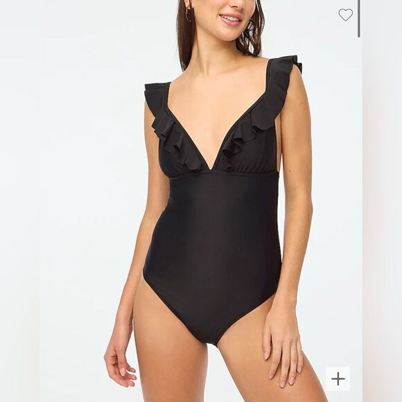 J.Crew Factory Ruffle-shoulder V-neck one-piece swimsuit - Picture 1 of 6